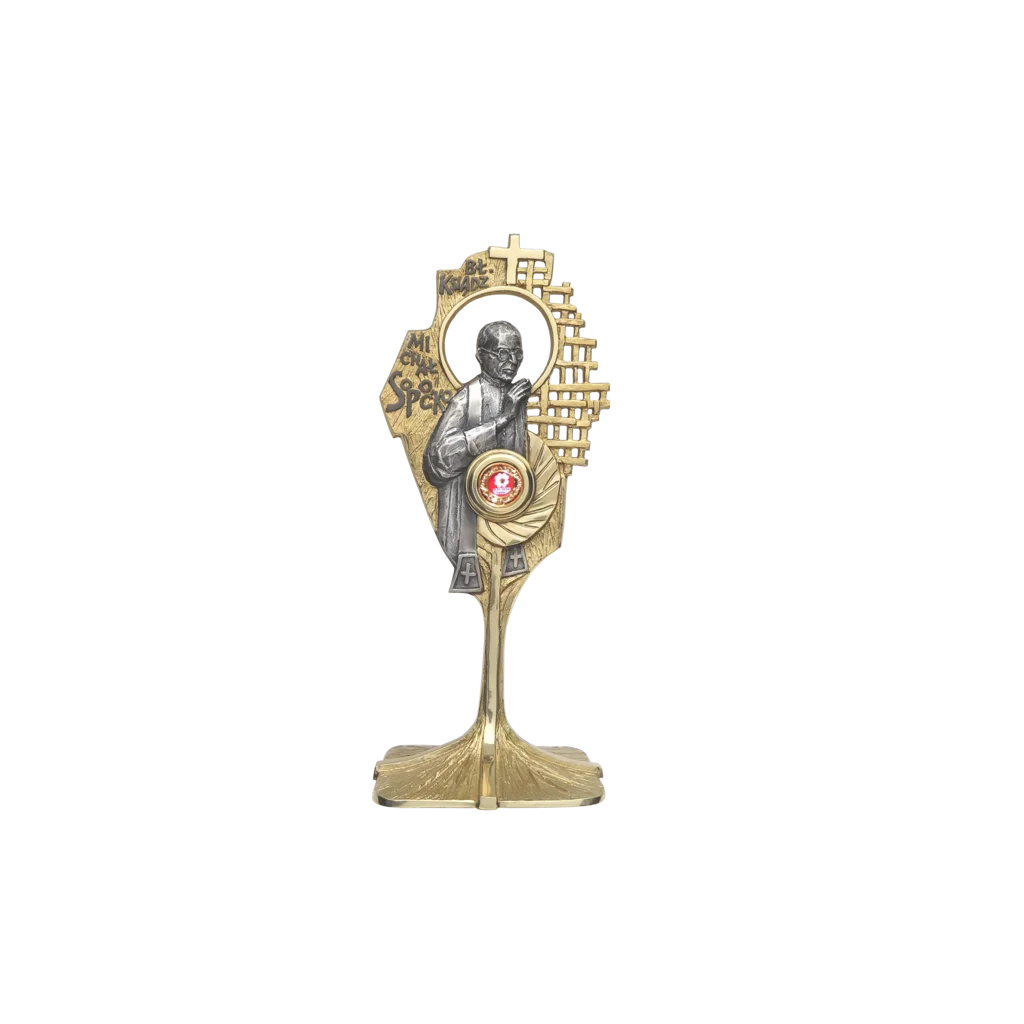 Relikwiarz z wizerunkiem ks. Michała Sopoćki – złocony, dekoracyjny, z miejscem na relikwie