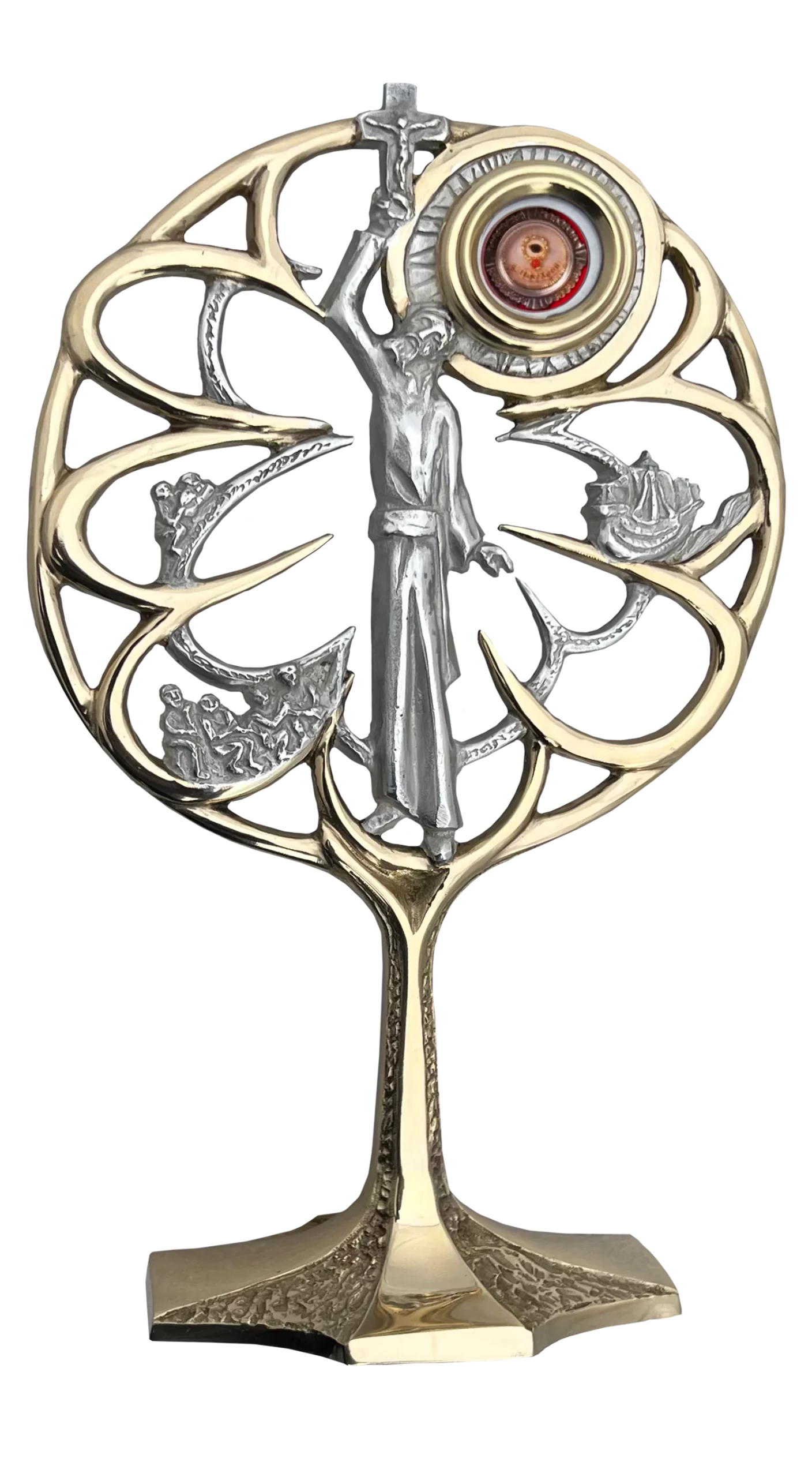 Relikwiarz św. Franciszka Ksawerego – złoto-srebrna figura misjonarza z krzyżem i aniołami.