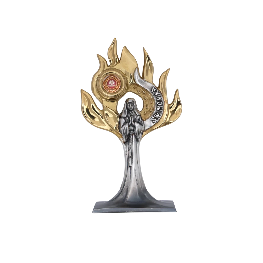 Relikwiarz św. Moniki – patronki matek, wdów i modlitwy o nawrócenie bliskich.