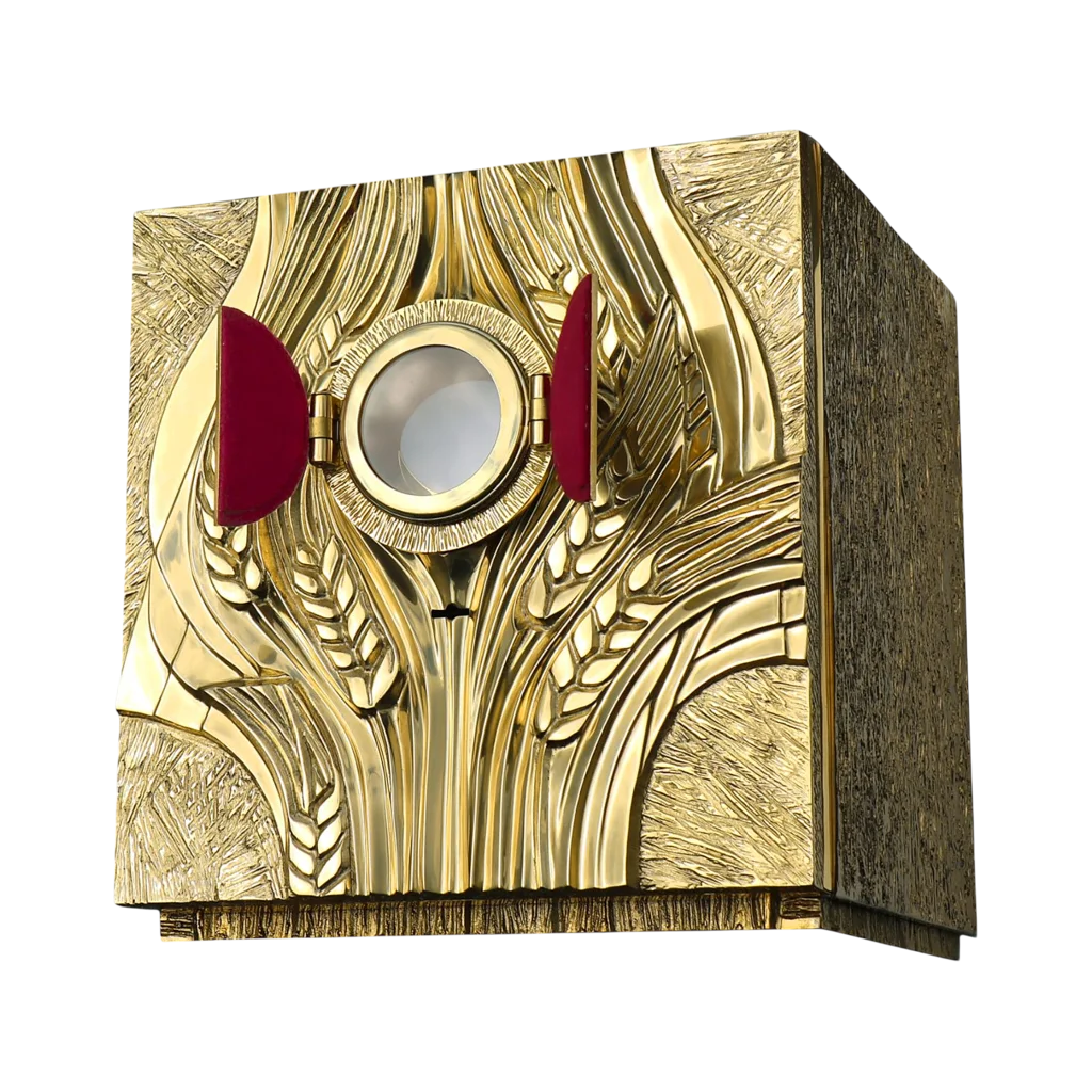 Tabernakulum z motywem kłosów, złocone i grawerowane, wyrób brązowniczy ARTBRASS