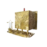 Złocona szafka liturgiczna z motywem kłosów i lampką, wykonanie brązownicze ARTBRASS