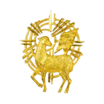 Agnus Dei – złocony relief baranka z chorągwią, wyrób brązowniczy ARTBRASS