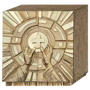Tabernakulum z rękami trzymającymi komunię