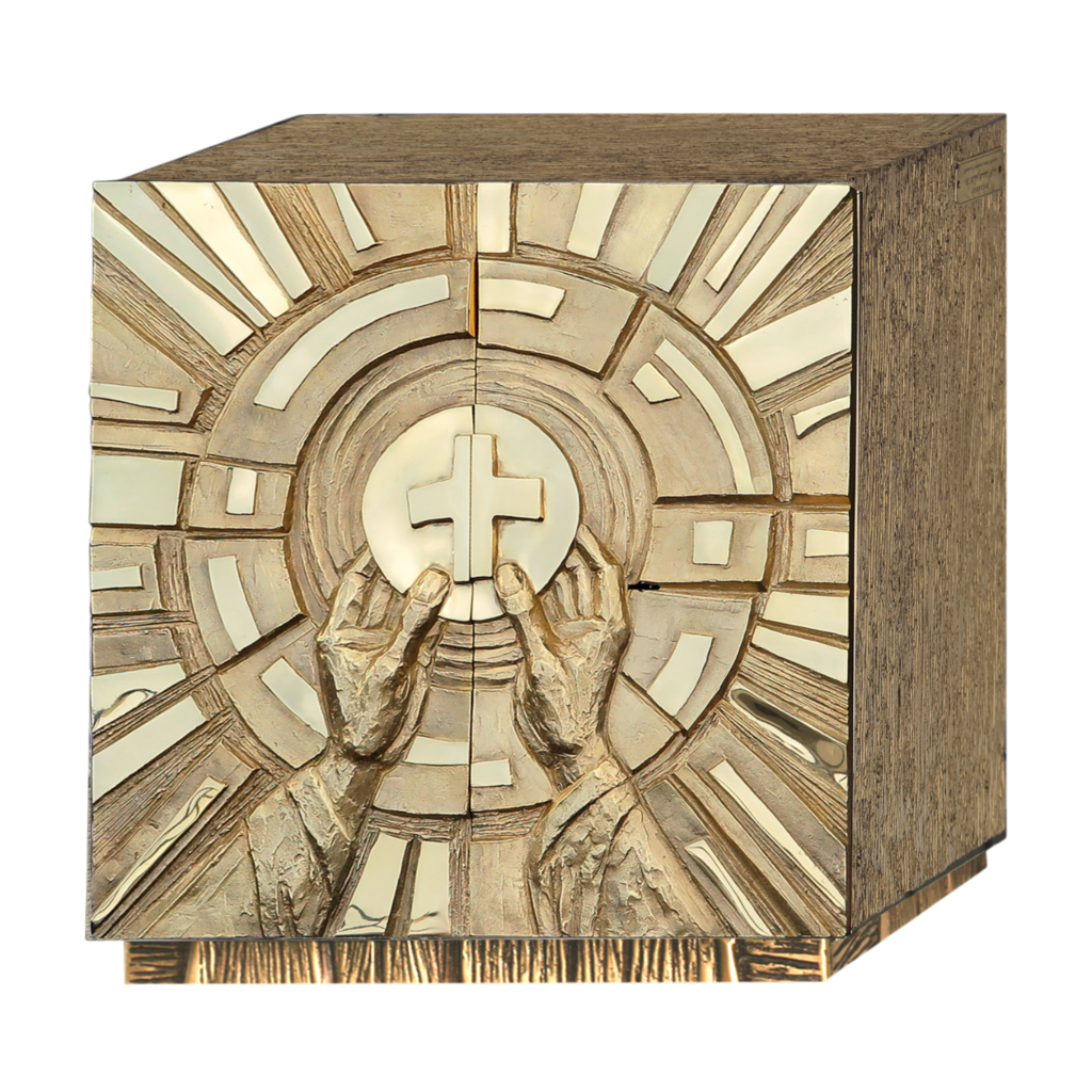 Tabernakulum z rękami trzymającymi komunię